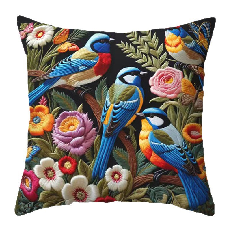 Transfronterizo temu explosión retro serie de flores y pájaros abrazar almohada impresa lino casa sala de estar sofá almohada almohada funda
