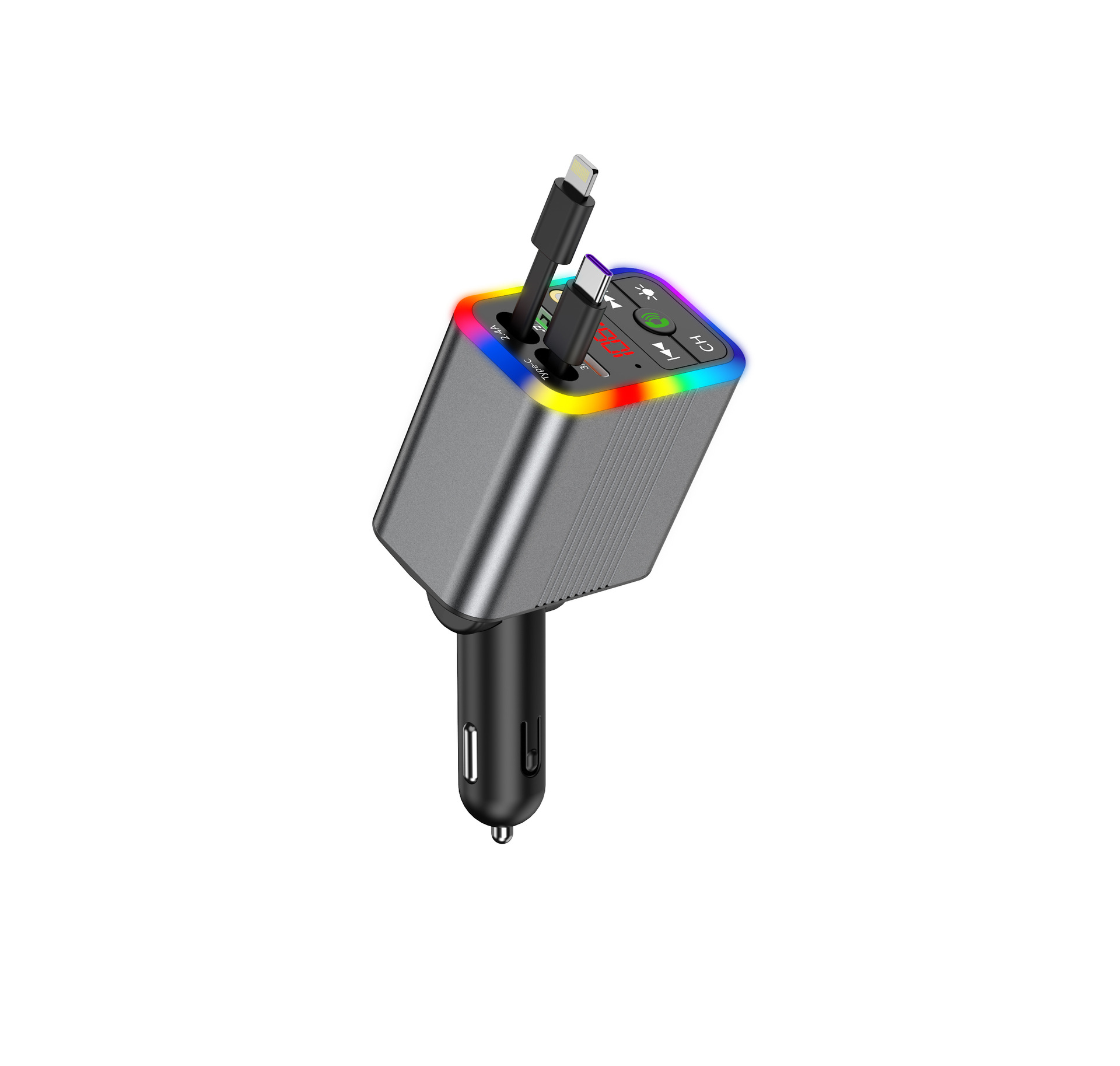 R3 car charger, Bluetooth MP3 receiver, starry sky ambient lighting, built-in retractable cable, fast charging, cross-border supply