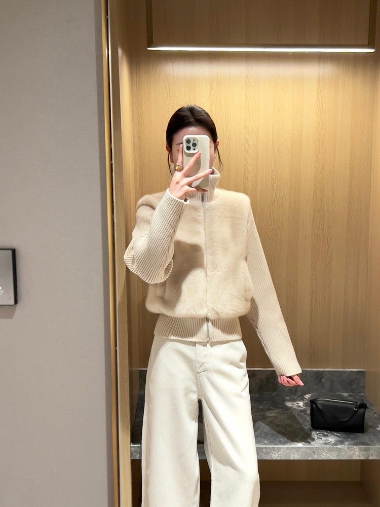 感短款小个子高领拼接貂仿貂绒毛衣外套女设计感小众上衣秋冬