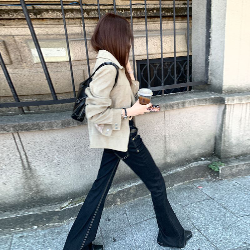 American-Style Black Flared Jeans for Women, Spring 2026, Low-Waist Design, Slimming, Stretchy, Non-Tight Fit, Bootcut Flared Pants