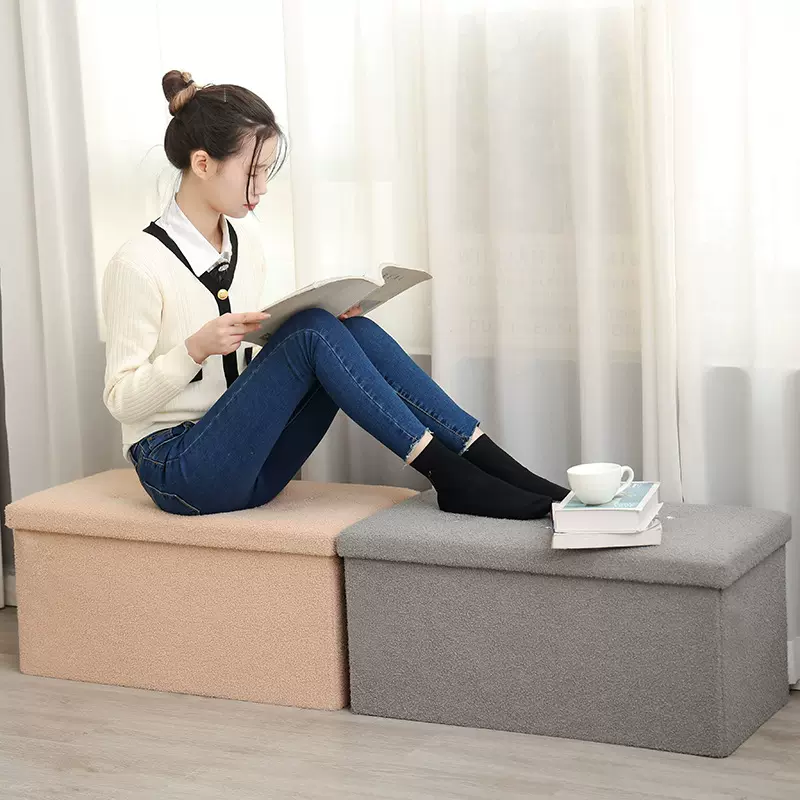 多功能羊羔绒折叠储物凳家居可坐换鞋凳雪尼尔衣物泰迪绒收纳凳子