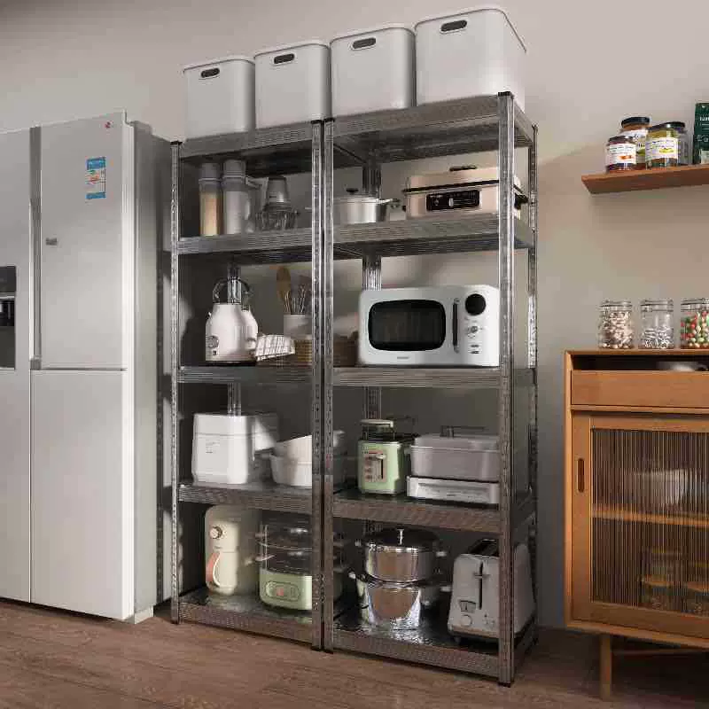 【峰阳置物架】镀锌原色厨房微波炉烤箱落地多层收纳架子工业风架