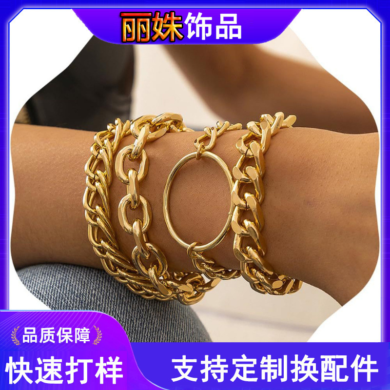 Cross-Border Personalized Gold Thick Chain Bracelet for Women and Girls, Charming Bohemian Bracelet Jewelry Gift Cross-Border Personalized Gold Thick Chain Bracelet for Women and Girls, Charming Bohemian Bracelet Jewelry Gift