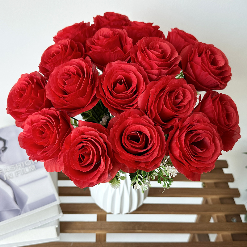 Meilong primavera color 18 rosas flor artificial boda escena fondo flor pared diseño flor fila camino plomo falso ramo de flores