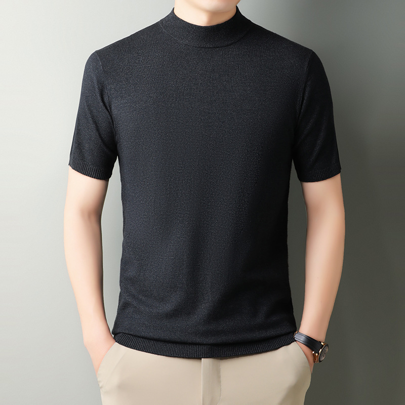 Men's Half-Turtleneck Short-Sleeved Knitwear, Slim-Fitting Breathable Bottoming Shirt, T-Shirt, Middle-Aged Business Casual Men's Fashion Wear