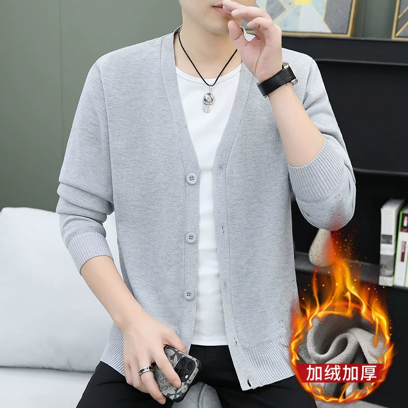Трансграничный новый мужской трикотажный кардиган свитер мужской модный повседневный куртка повседневный свободный осенний и зимний v-образный воротник простой