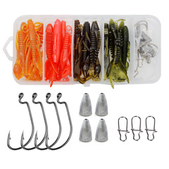 路亞軟餌套裝異形蝦軟蟲 曲柄鈎 28件淡水路亞鱸魚 假餌擬餌漁具