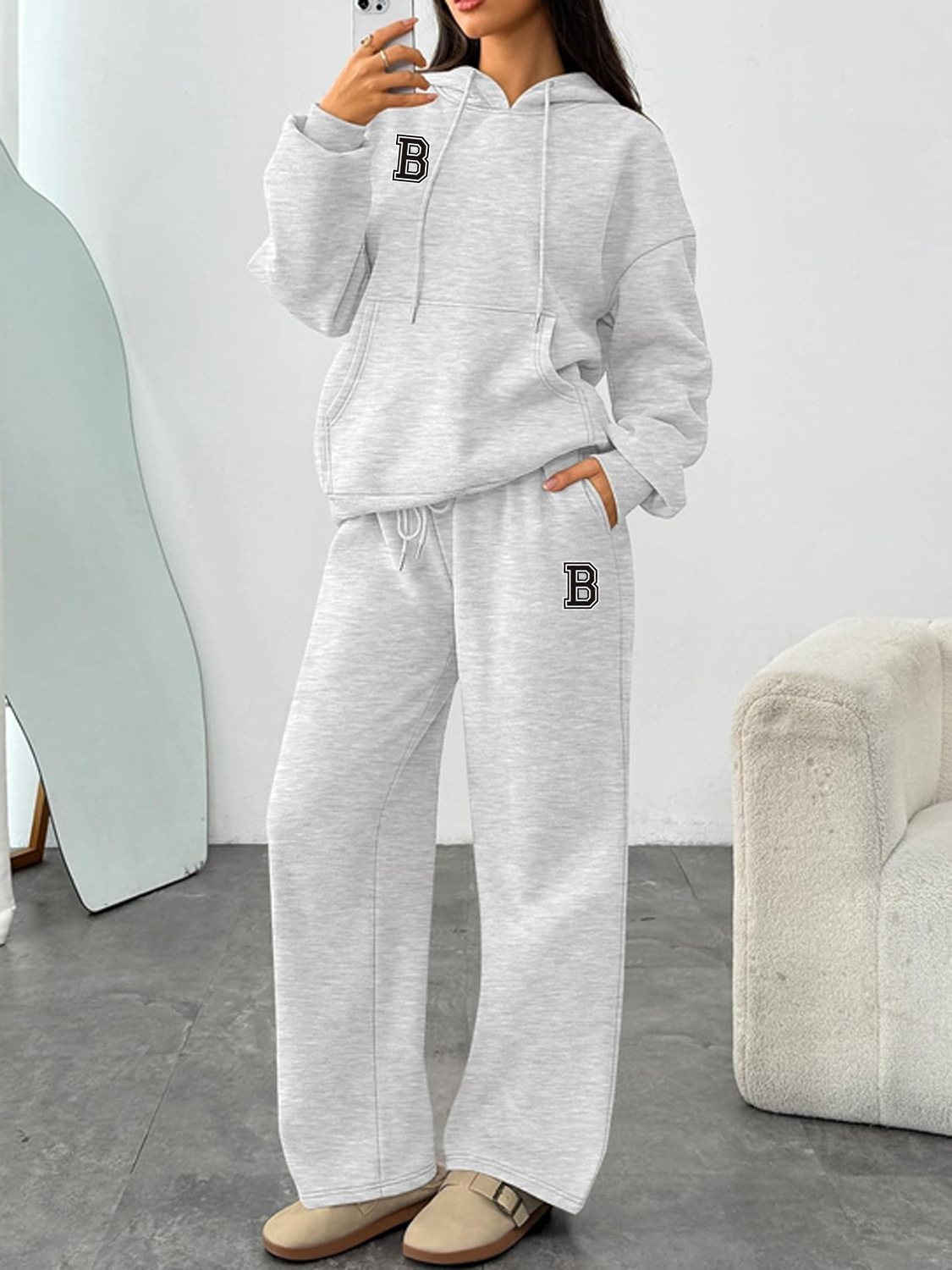 Letter Print Hoodie Sweatshirt Set Wide Leg Pants Straight Leg Pants Autumn Winter Hot Selling_ecoleips.com