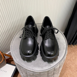 Small Size 33 Liu Wen's Same Style Genuine Leather Thick-Soled Heightening Small Leather Shoes British Style Retro Thick-Heeled Versatile Loafers