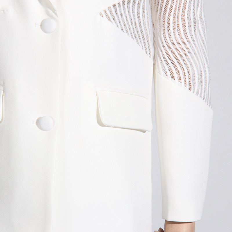 Elegant Women's Blazer Jacket Long Sleeve Lace Patchwork V-neck_voghion.com
