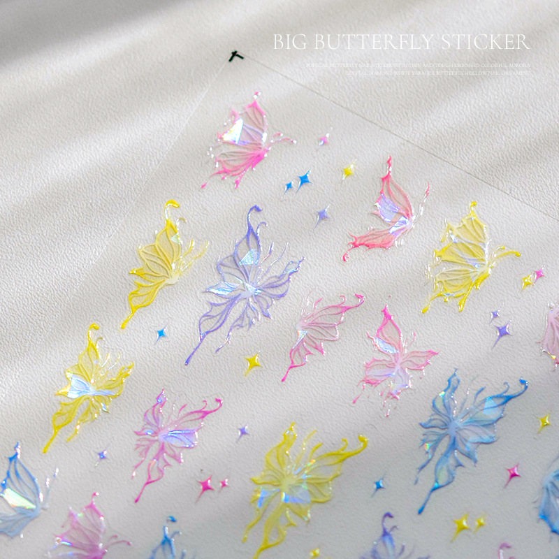 Red Mariposa Roja Etiqueta de uñas de cristal diamante Delgado resistente hueco alivio mágico color Aurora Cristal Diamante Blanco hilo Hielo Mariposa joyería de uñas