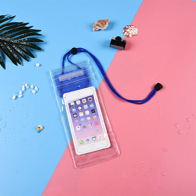 Cubierta protectora de la caja impermeable del teléfono móvil auto-sellante del cordón del velcro bolso impermeable transparente del teléfono móvil de la pantalla táctil del pvc tríptico