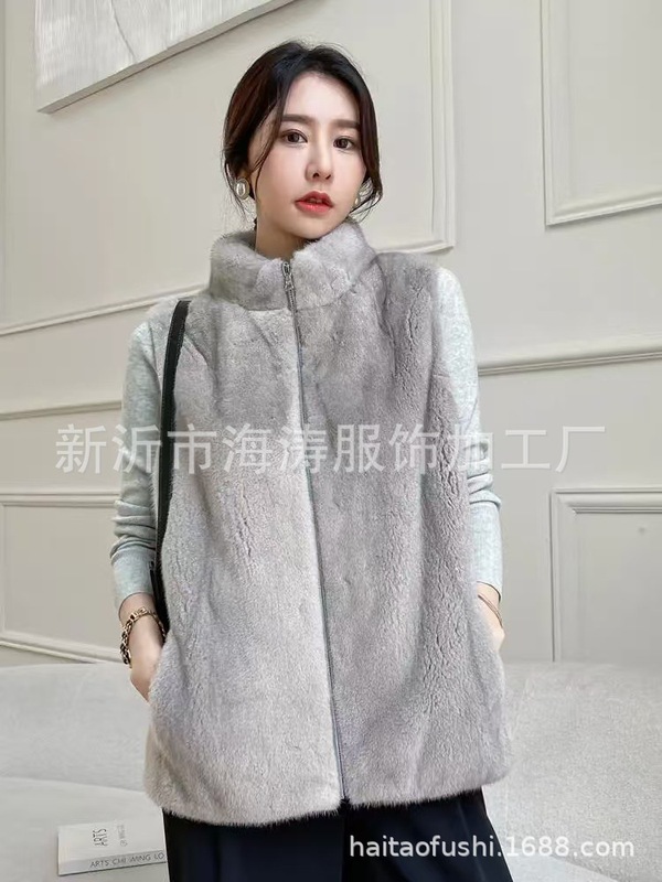 欧美秋冬新款仿水貂毛马甲女韩版立领拉链皮草背心|undefined