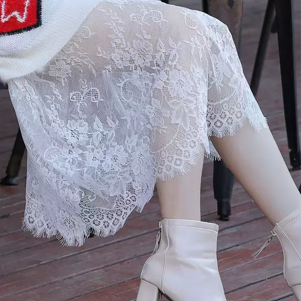 White Cheongsam Inner Skirt Lace Skirt Long Mesh plus size All-Match Cheongsam Matching Black Base Skirt