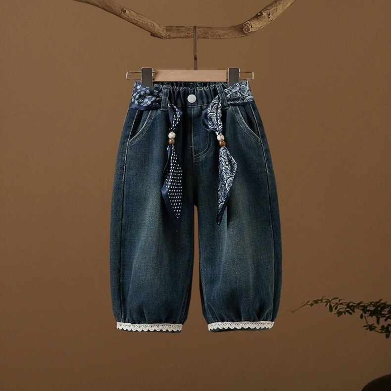 Girls' denim pants, autumn 2026 new collection, Korean-style, fashionable long pants, super cute and loose-fitting casual pants for little girls Girls' denim pants, autumn 2026 new collection, Korean-style, fashionable long pants, super cute and loose-fitting casual pants for little girls