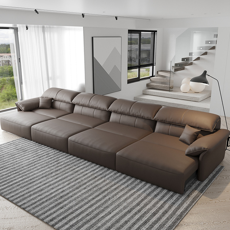 Función eléctrica de cuero sofá de piel de vaca ajustable de tres personas minimalista italiano Luz de lujo sala de estar pequeño apartamento combinación sofá