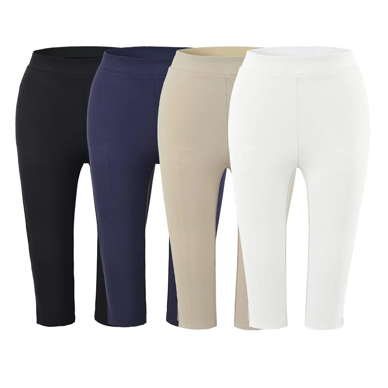 American-Style Elegant Cropped Pants for Women, Elastic Mid-Length Pants with Side Slits, Slim-Fit Casual Trousers for Outerwear, Trendy American-Style Elegant Cropped Pants for Women, Elastic Mid-Length Pants with Side Slits, Slim-Fit Casual Trousers for Outerwear, Trendy