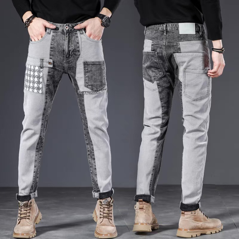 Otoño costura jeans marca de moda de los hombres slim fit skinny stretch pantalones de los hombres del todo-fósforo ropa de trabajo pantalones Casuales