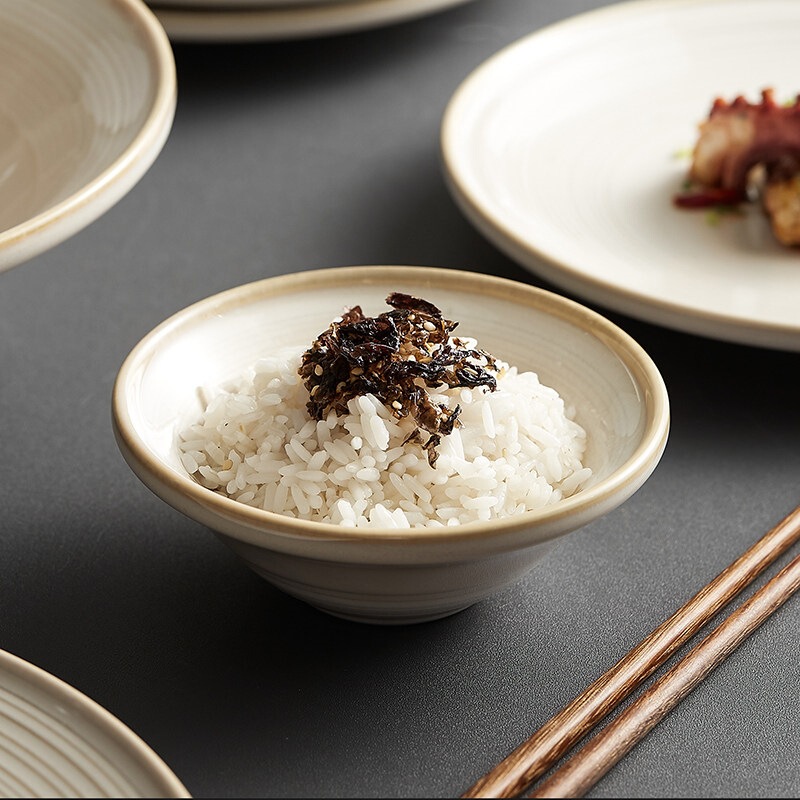 Small Rice Bowl Set 5inch Japanese-Style Simple Ceramic Tableware for Home Use, Hotel, and Restaurant Commercial Table Setting Four-Piece Set