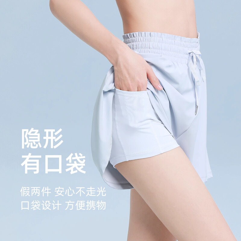 Loose Sports Shorts for Girls, Professional Running Badminton Tennis Skirts, Fake Two-Piece Anti-Exposure Yoga Fitness Pants
