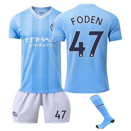 New /2024 Manchester City Home Football Kit with Player Numbers: Harry Kane (9), Raheem Sterling (10), and Jack Grealish (17) De Bruyne Football Suit Set