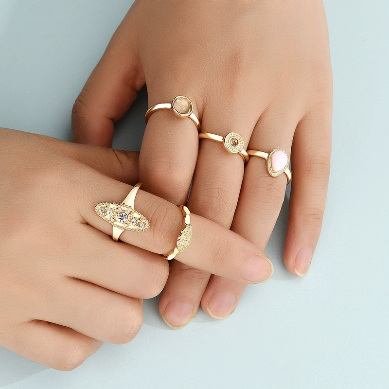Fashionable retro metal golden water ancient style, wedding ring, set, European style, new collection