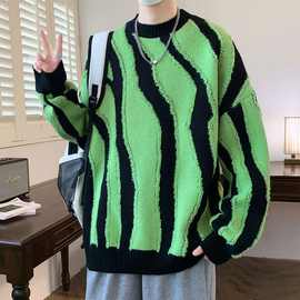 个性拼接毛衣男秋冬款设计感小众针织衫男痞帅内搭青少线衣外套