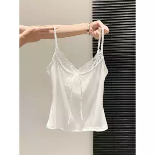 蝴蝶结系带小背心女蕾丝花边打底上衣夏季修身甜美设计感内搭吊带