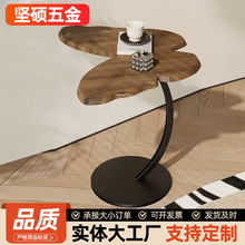 简约蝴蝶边几黑胡桃色木茶几客厅沙发卧室边床头柜置物柜岩板家用