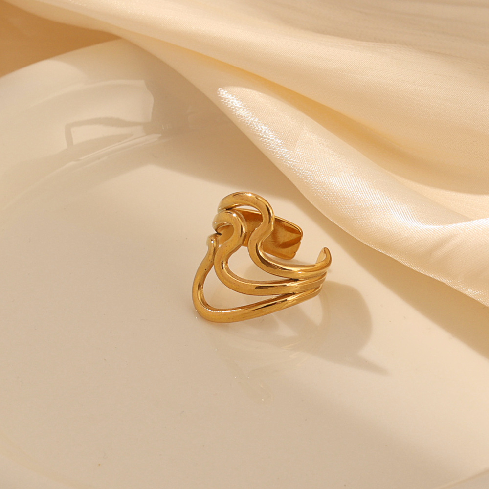Anello a onde geometrico a tre strati anello aperto impilabile_voghion.com