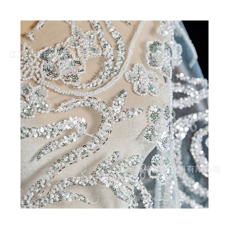 Personalizado todo tipo de flores de color tubo de perlas bordado tela bordada tela de malla bordada tela de brace vestido de boda