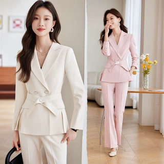 2025春秋季粉色西装女长袖职业装西裤套装工作服高级气质商务正装