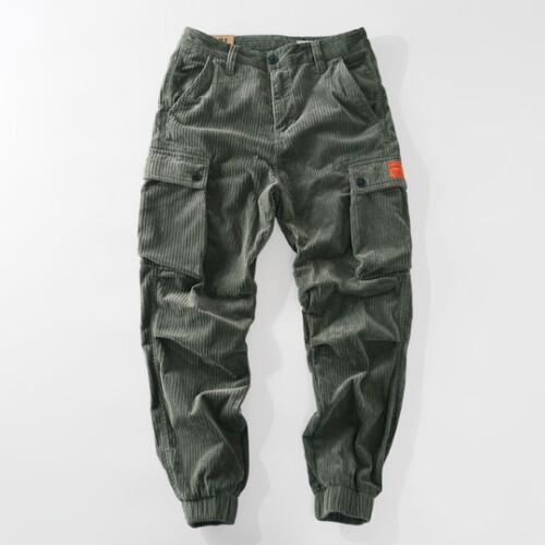 Spring and Autumn Style Resin Orange Pouch Pocket Mid-Rise Elastic Corduroy Washed Comfortable Qingchao Ankle Pants