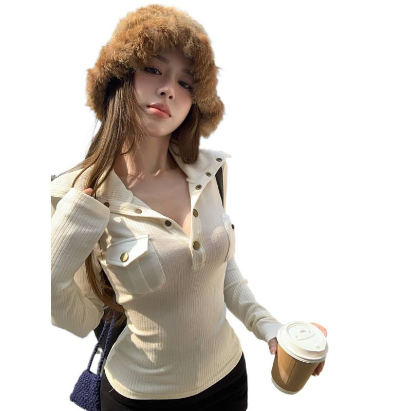 新款辣妹不对称设计感高领软糯亲肤内搭打底外穿衫T恤女上衣|undefined