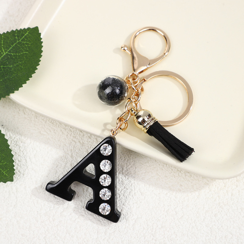 New Black Resin Letter Keychain Resin Letter Glue Diamond Accessories DIY Pendant Bag Women's Pendant