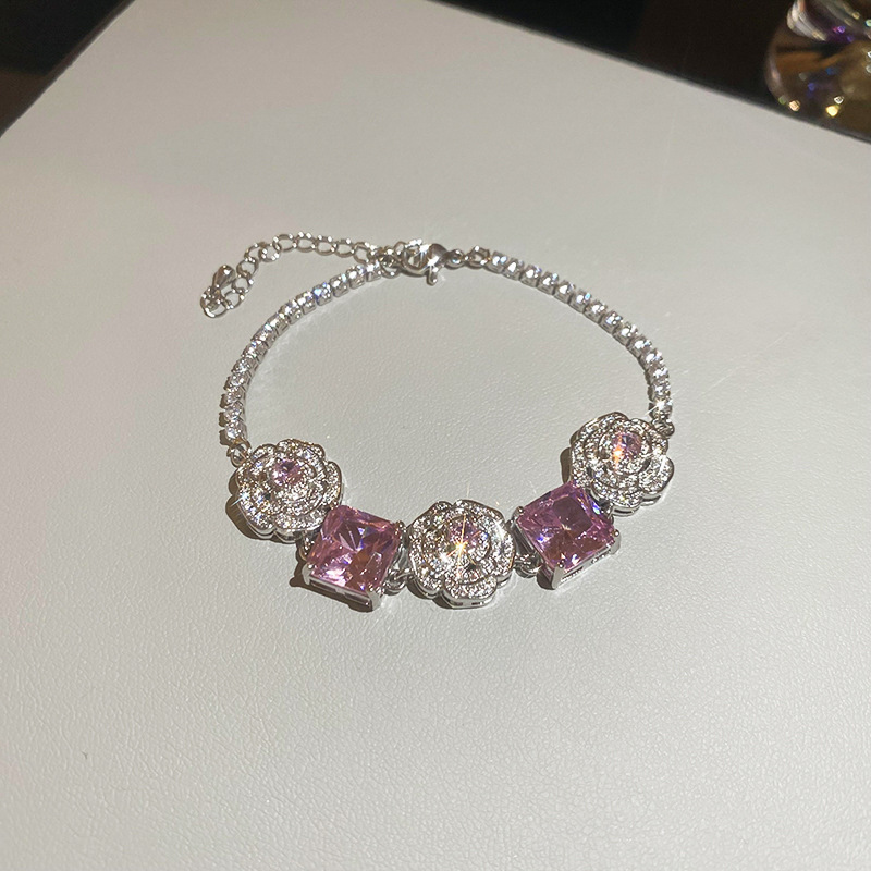 真金电镀法式锆石花朵手链轻奢高级感时尚手环百搭小众设计感手饰|undefined