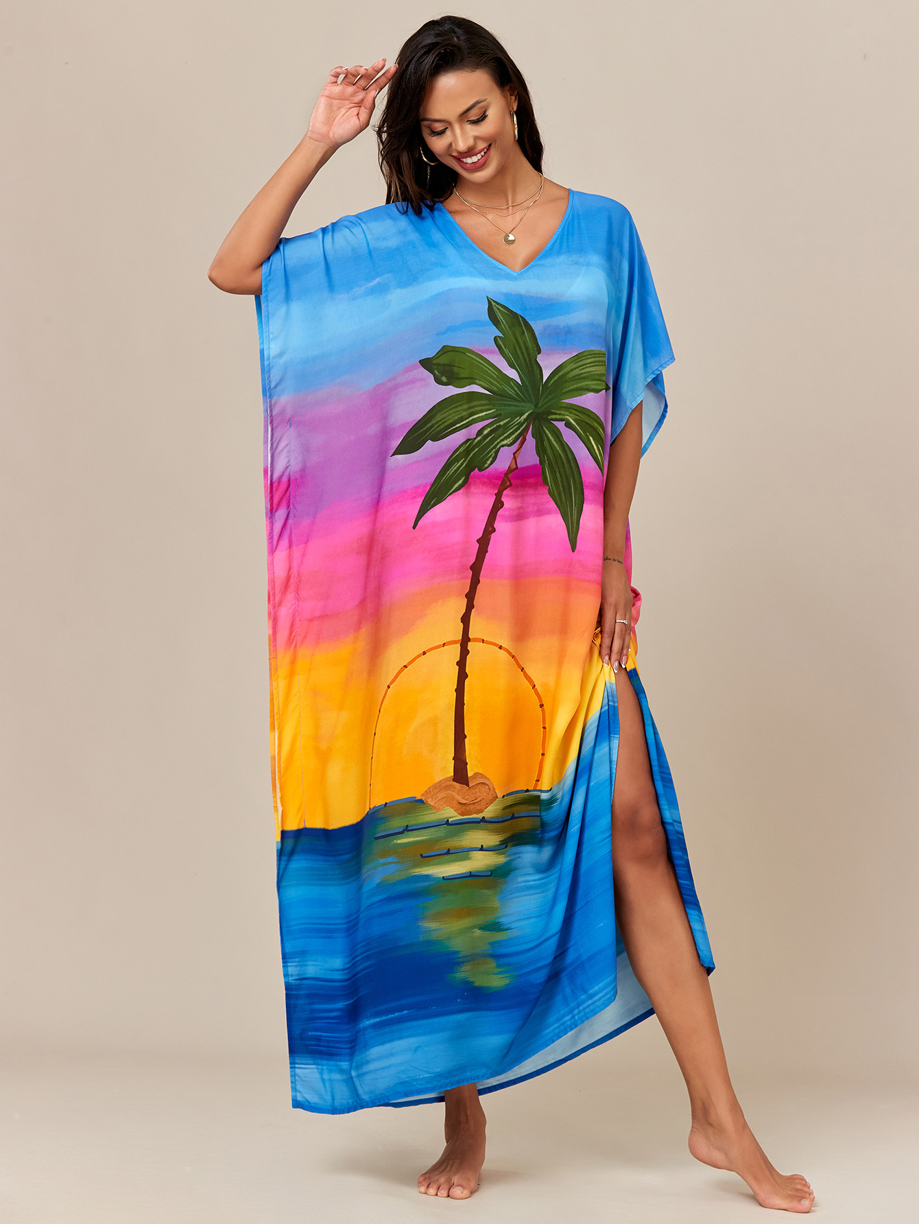 Blusa de playa con estampado de rayón europeo y americano transfronterizo bikini de vacaciones camisa de protección solar traje de baño blusa exterior M14