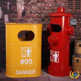 ✅美式复古垃圾桶创意工业风铁艺做旧脚踏式消防栓垃圾筒装饰摆件