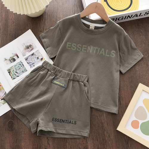 Cross-border new style boys and girls children's clothing personalized letter printing short-sleeved + shorts suit casual T-shirt for babies 2-7 years old