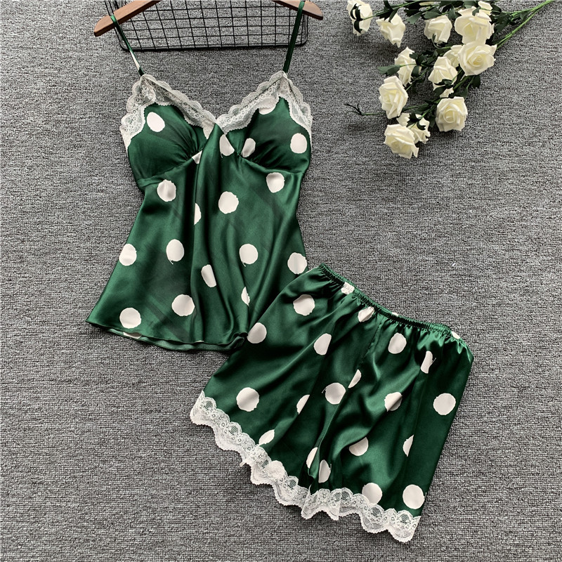 Cross-Border European and American Sexy Pajamas Lace Print Camisole Lace Shorts Women's Loungewear Two-Piece Set Erotic