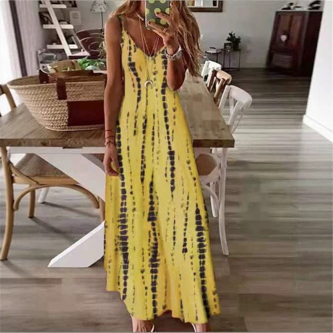 2023 verano europeo y americano nuevo vestido de Honda deseo Amazon tie-dyed impreso gran swing vestido casual falda