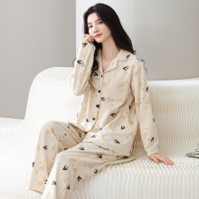 睡衣女秋冬季长袖开衫德绒发热保暖加厚家居服女士休闲可外穿套装