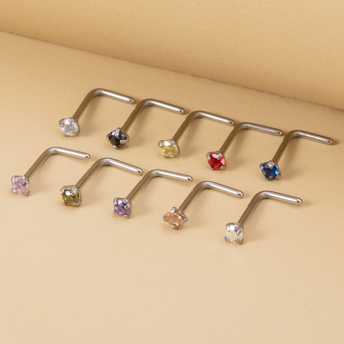 Fashion Round Stainless Steel Inlay Rhinestones Nose studs 1 Set