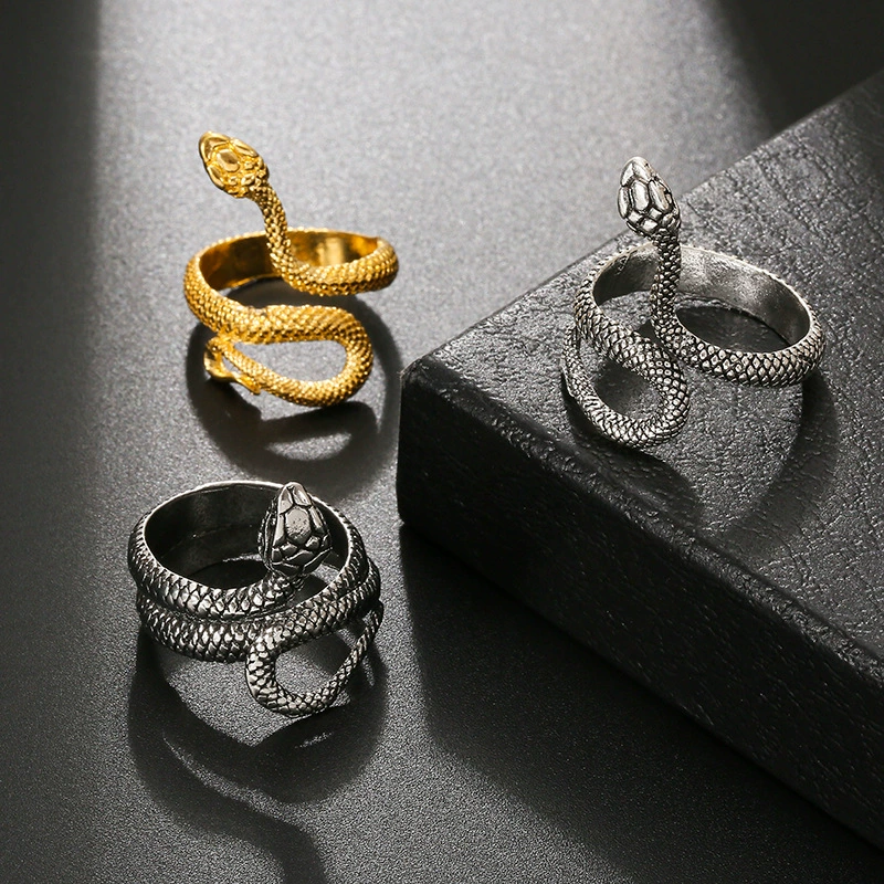 Adjustable Retro Snake Ring, Alloy with Gold Plating, Punk Style, One Size