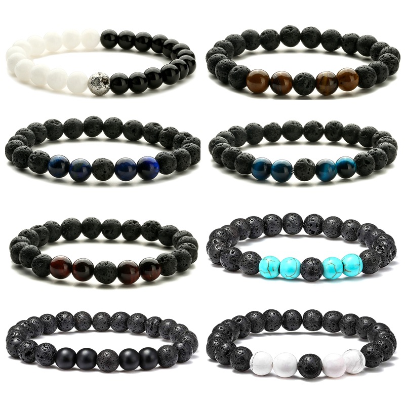 Amazon popular 8mm Ojo de Tigre piedra volcánica pulsera energía lava piedra pulsera al por mayor