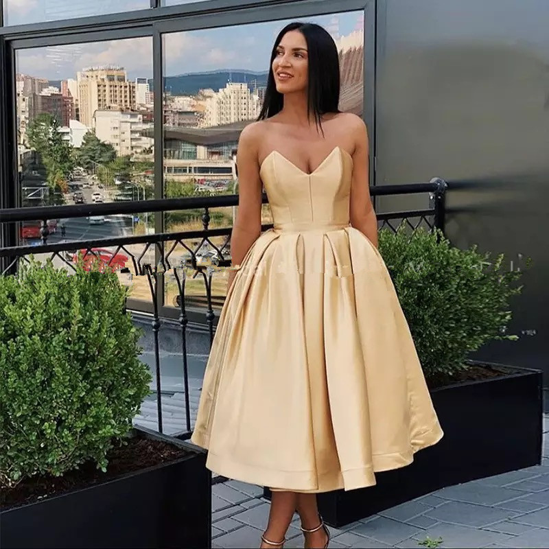 Amazon European and American AliExpress Champagne Homecoming Dress Satin Prom Short Dress Cocktail Dress