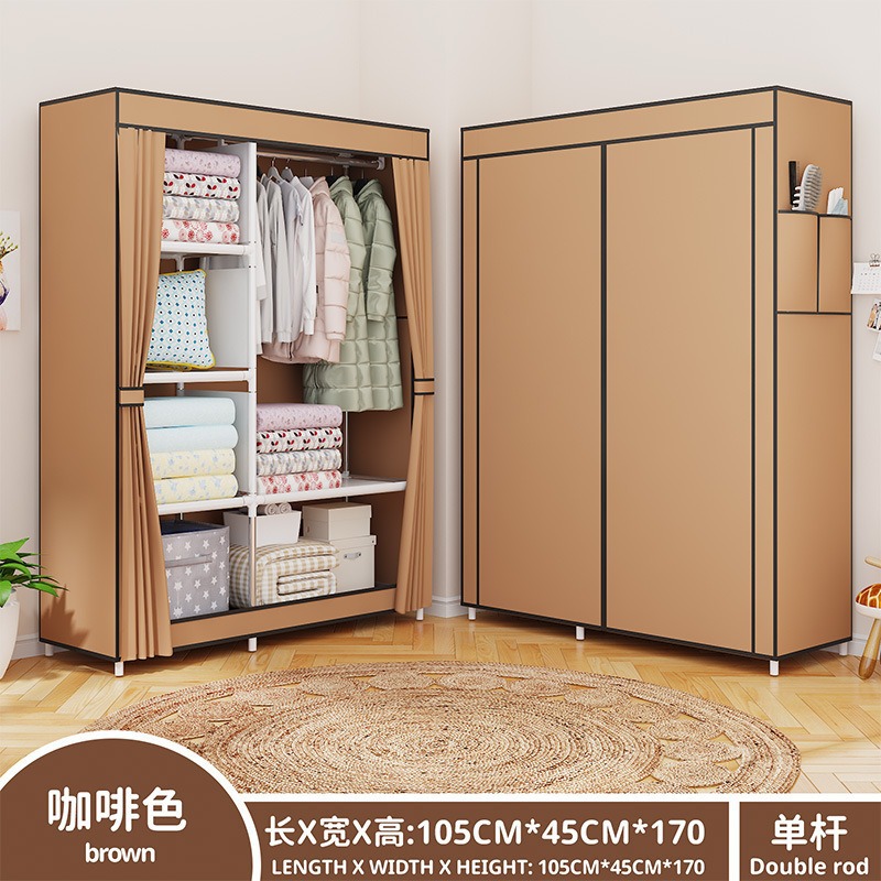 布ワードローブアセンブリ不織布防塵収納ワードローブ吊り下げシンプルなワードローブハンガースチールフレーム寮組み合わせ折りたたみキャビネット