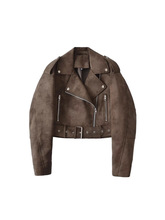 2025秋季新款欧美跨境女装街头时尚麂皮绒仿皮机车夹克短款外套女