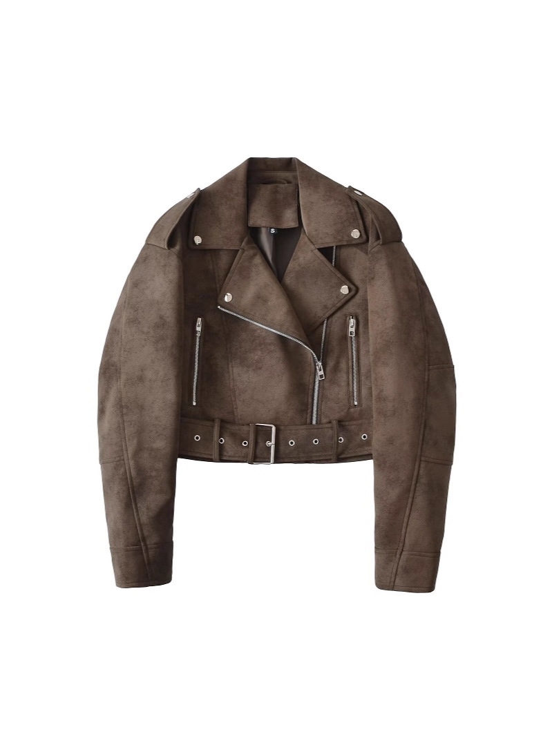 2025秋季新款欧美跨境女装街头时尚麂皮绒仿皮机车夹克短款外套女