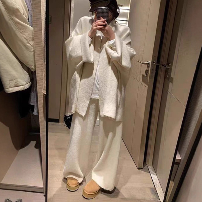 慵懒风针织套装女秋冬新款跨境宽松针织毛衣外套阔腿裤两件套装女|undefined